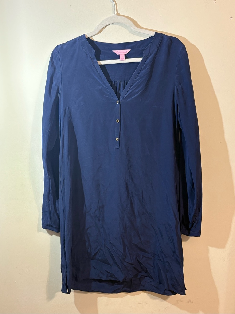 Lilly Pulitzer Delphine silk tunic dress women’s small V-neckline gold button